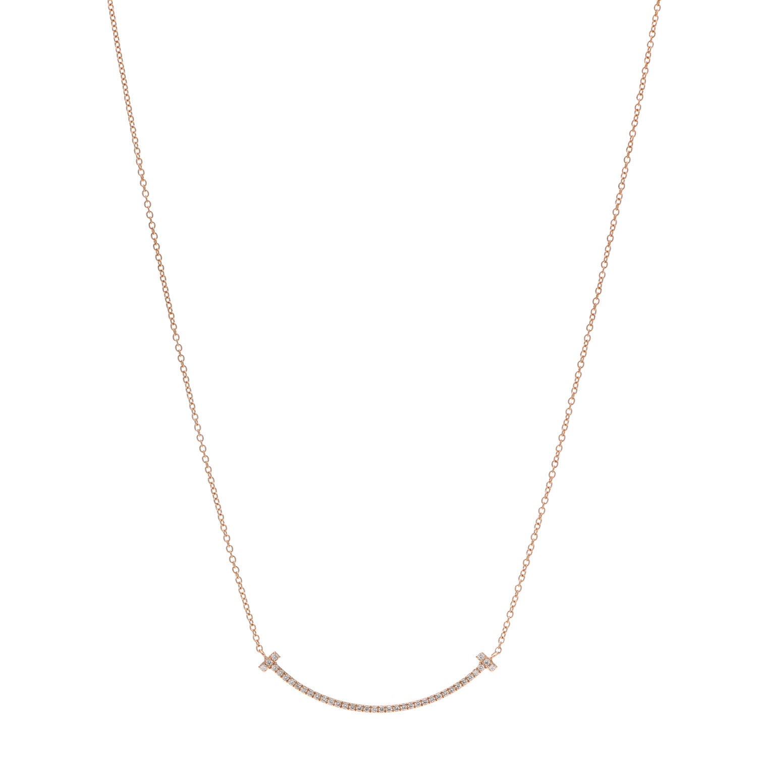 Tiffany 18K Rose Gold Diamond Small T Smile Pendant Necklace 1 of 4