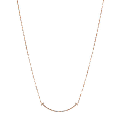 Tiffany 18K Rose Gold Diamond Small T Smile Pendant Necklace 1 of 4