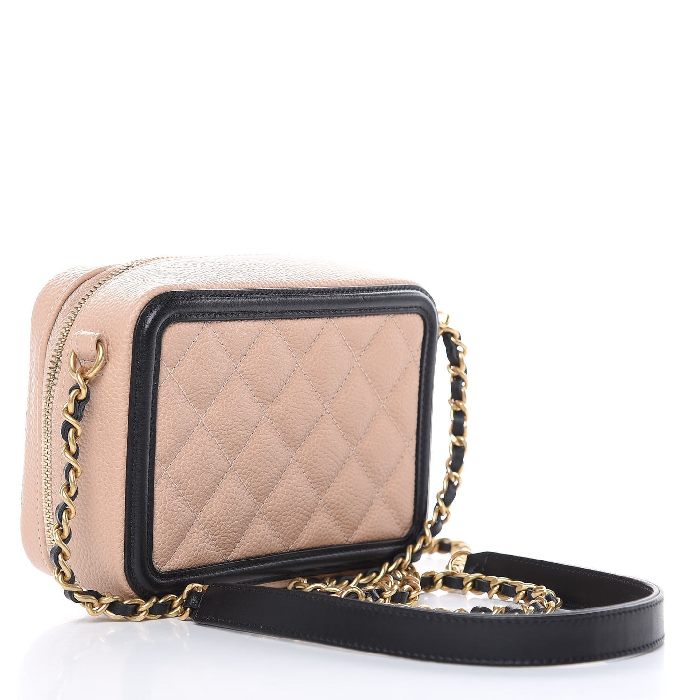 Caviar Quilted CC Filigree Vanity Clutch With Chain Beige Black