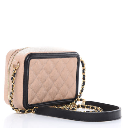 Chanel Caviar Quilted CC Filigree Vanity Clutch With Chain Beige Black 3 of 10