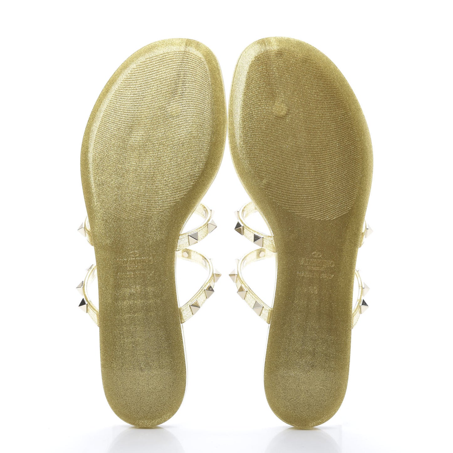 PVC Jelly Glitter Rockstud Caged Flat Thong Sandals 39 Oro