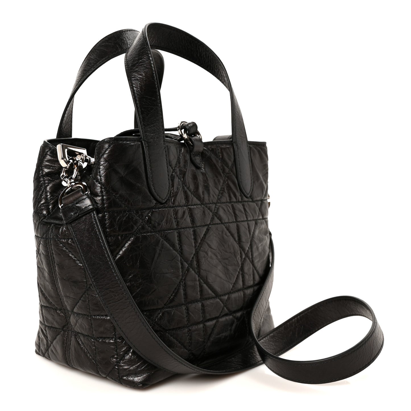 Crinkled Calfskin Macrocannage Small Toujours Vertical Tote Black