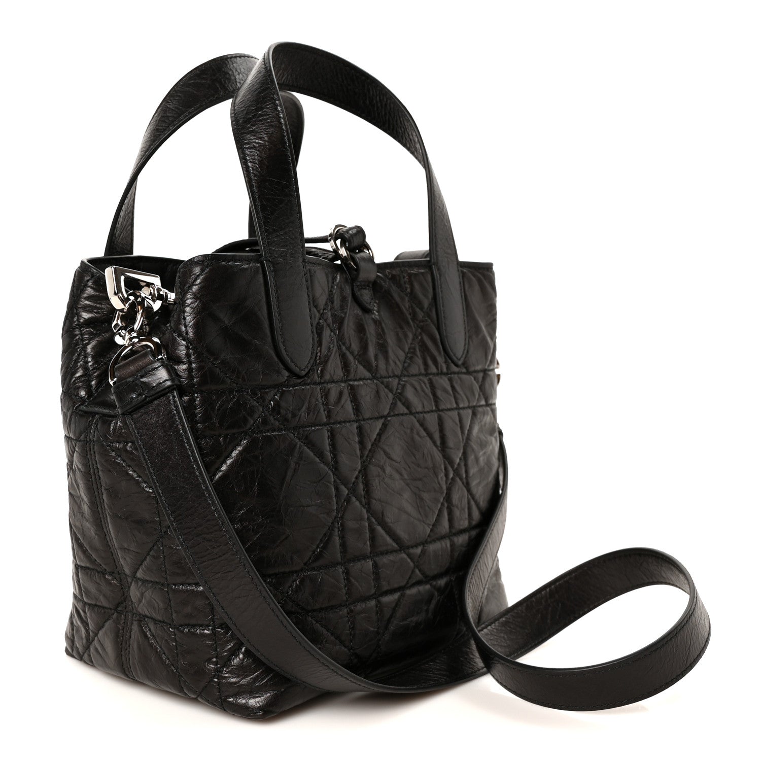 Christian Dior Crinkled Calfskin Macrocannage Small Toujours Vertical Tote Black 3 of 10