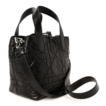 Christian Dior Crinkled Calfskin Macrocannage Small Toujours Vertical Tote Black 3 of 10