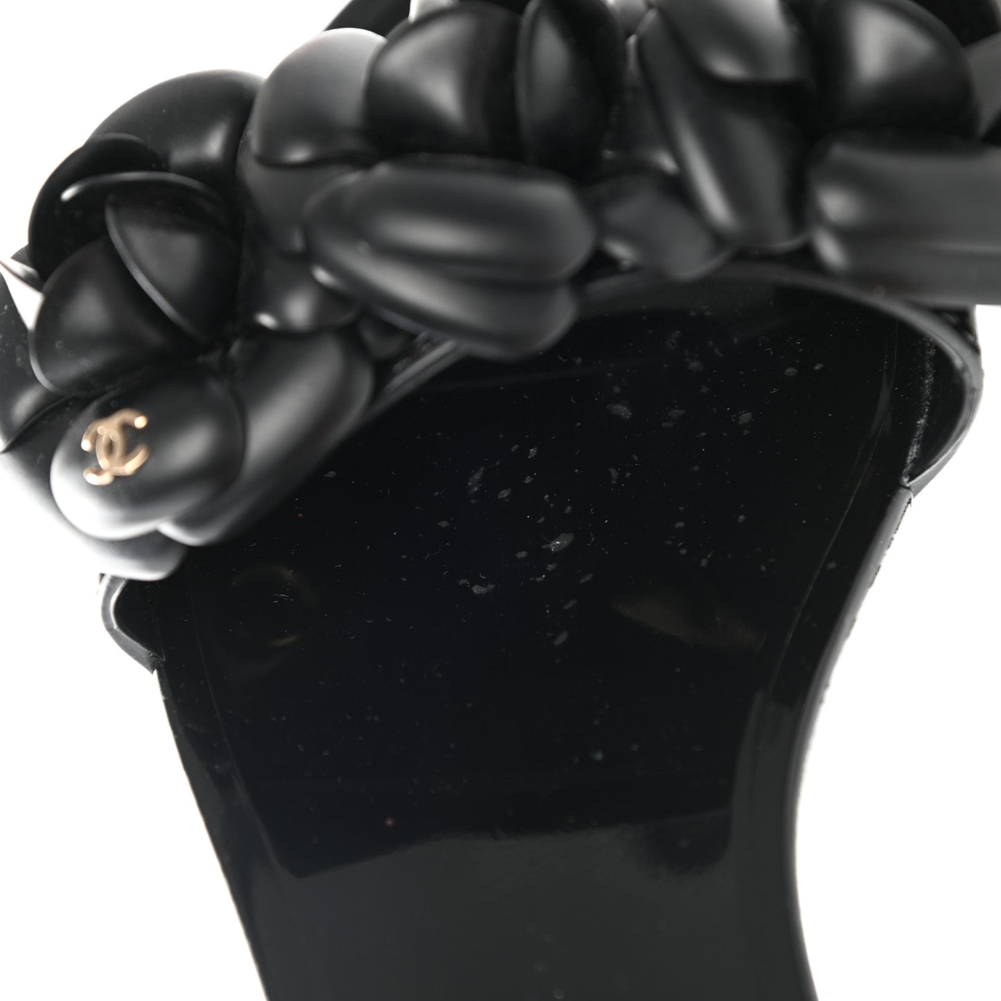 Patent Quilted Camellia Sandal 38 Black