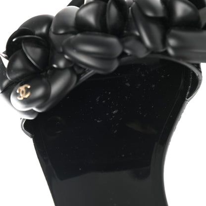 Chanel Patent Quilted Camellia Sandal 38 Black 10 of 14