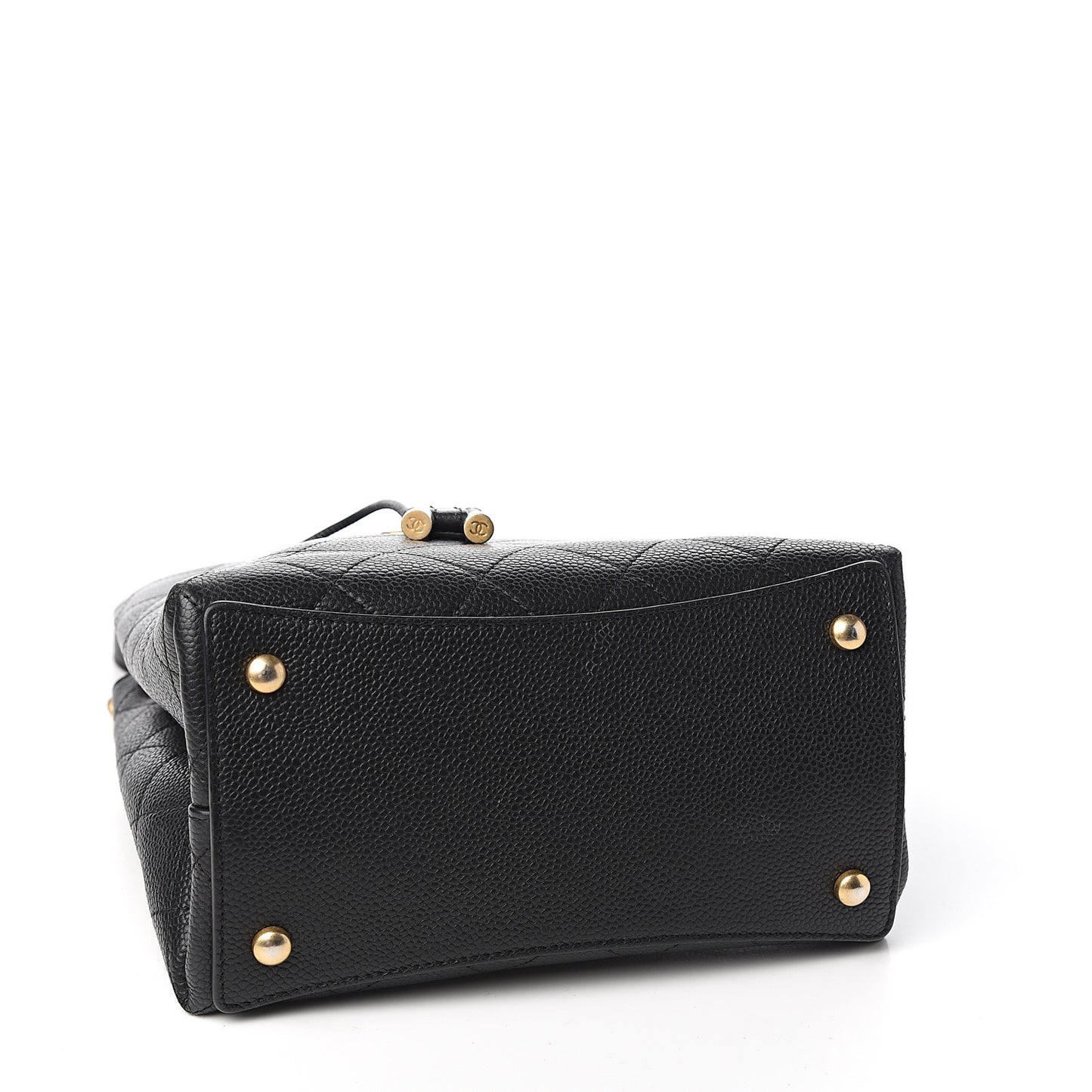 Grained Calfskin Stitched Small Drawstring Bag Black