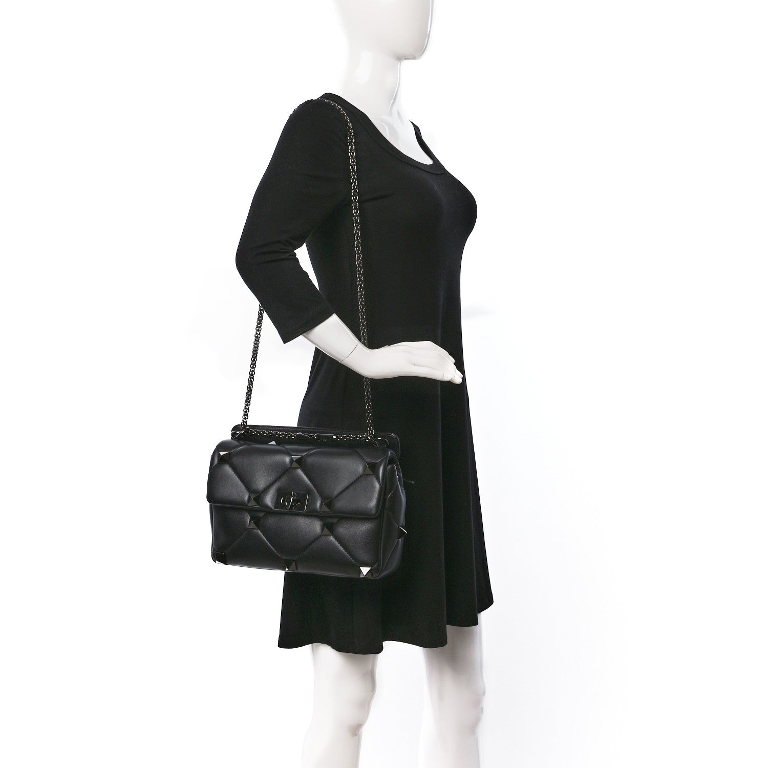 Valentino Garavani Nappa Monochrome Large Roman Stud Shoulder Bag Black 2 of 9