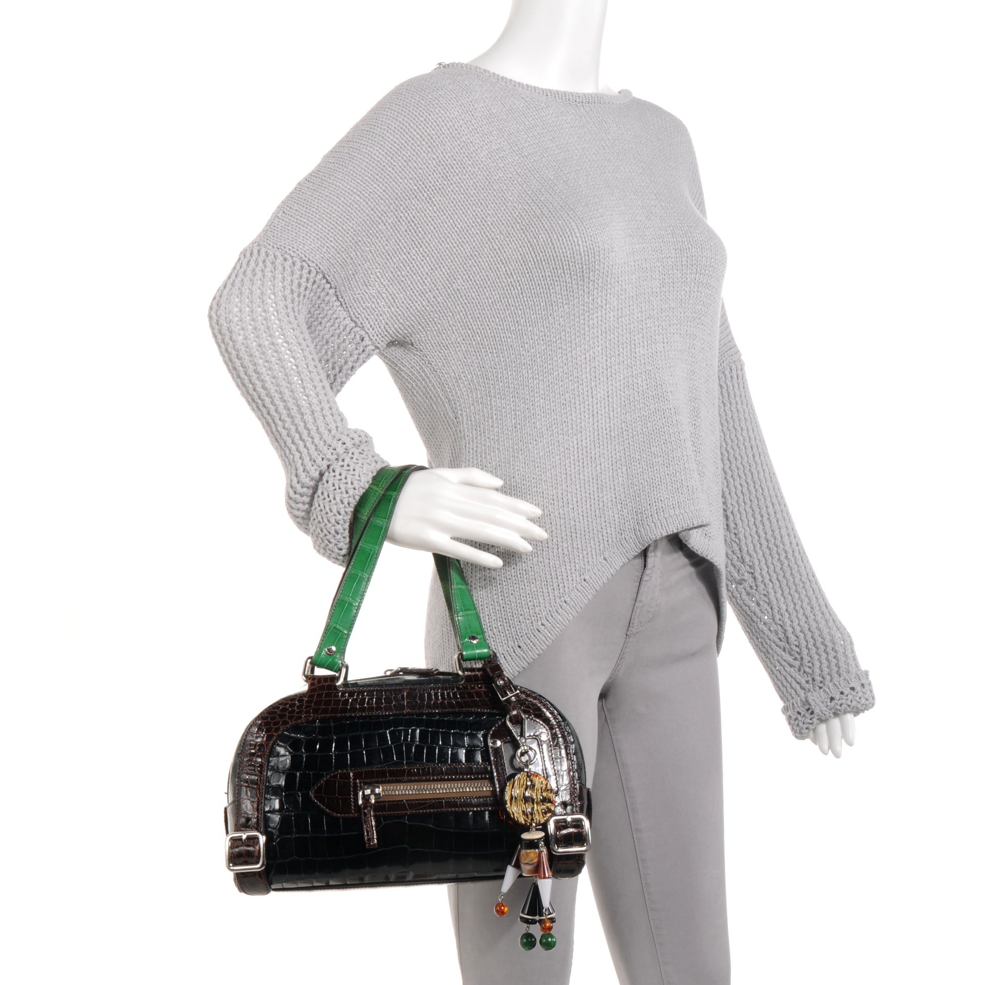 Prada Crocodile Colour Buckles Bag Green 2 of 8