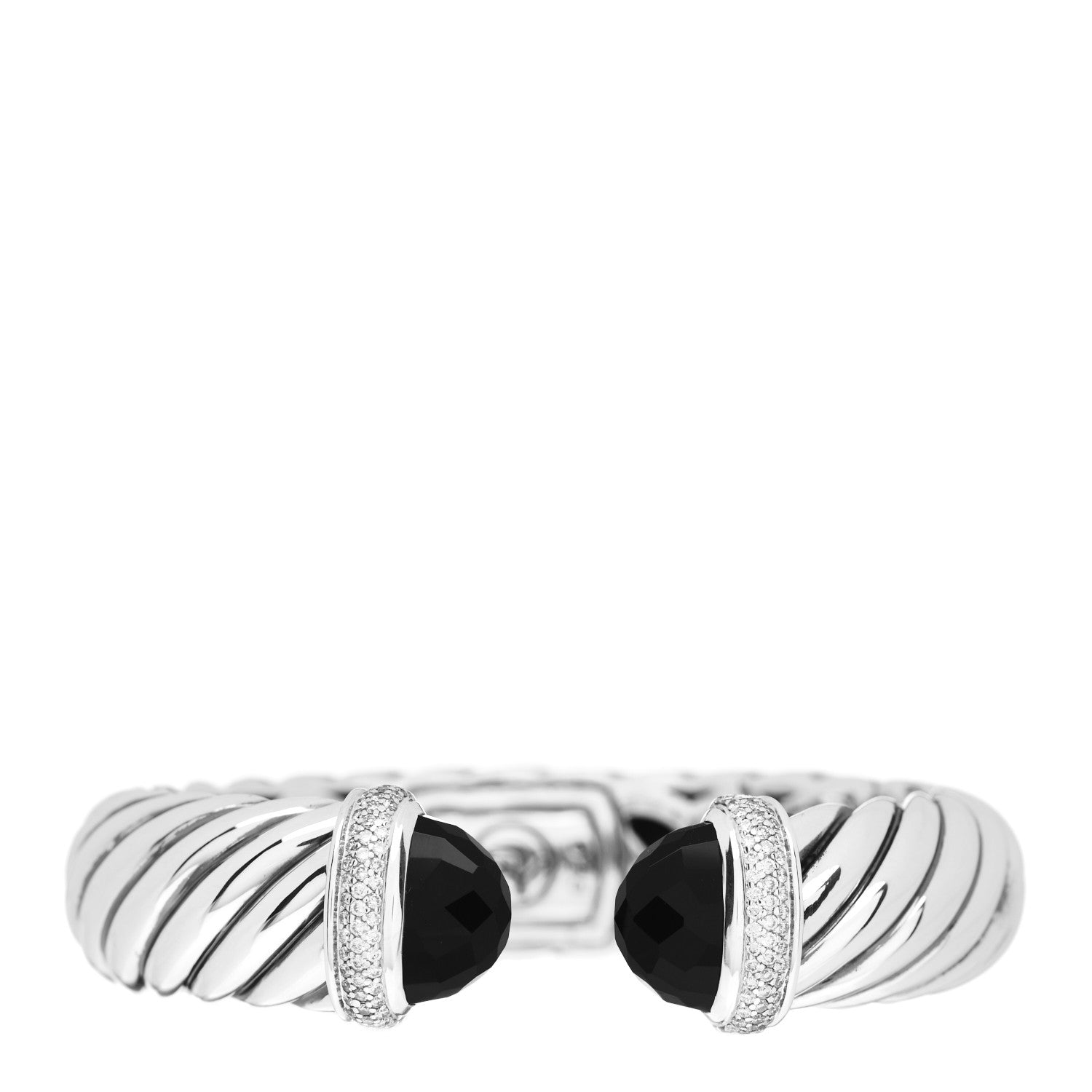 David Yurman Sterling Silver Diamond Black Onyx 18mm Waverly Bracelet 1 of 3