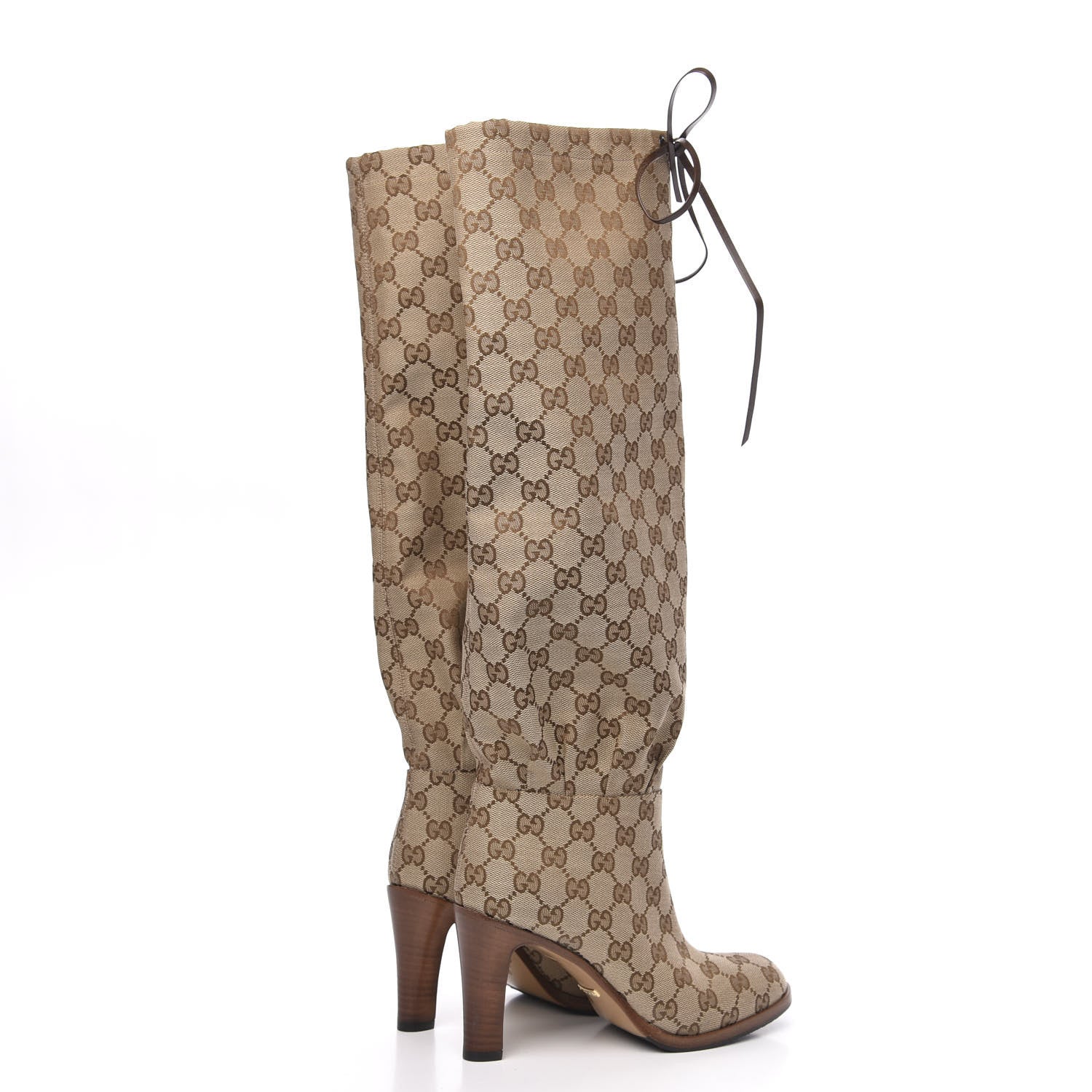 Gucci Monogram Malaga Kid Lisa Mid Heel Boots 36 Beige Ebony 4 of 7