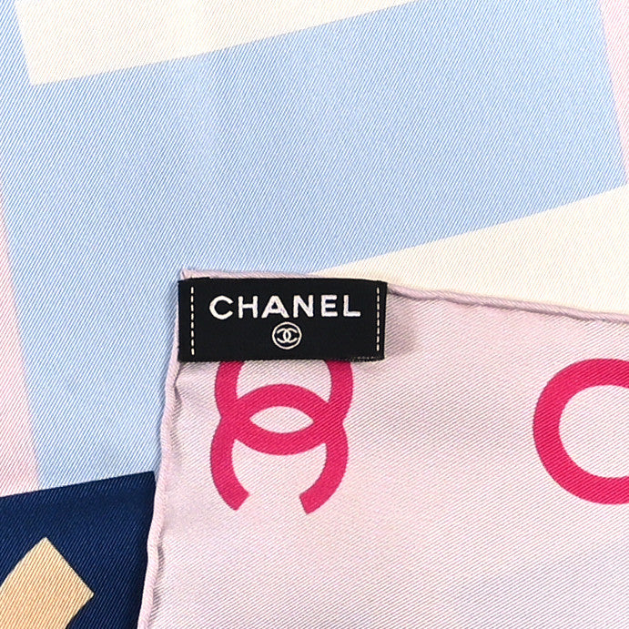 Chanel Silk CC Square Scarf Pink Blue 3 of 3