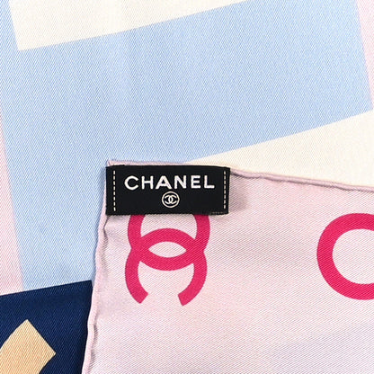Chanel Silk CC Square Scarf Pink Blue 3 of 3