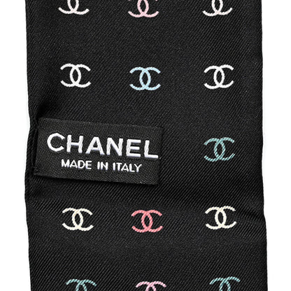 Chanel Silk Polka Dot CC Slim Bandeau Scarf Black Multicolor 3 of 4