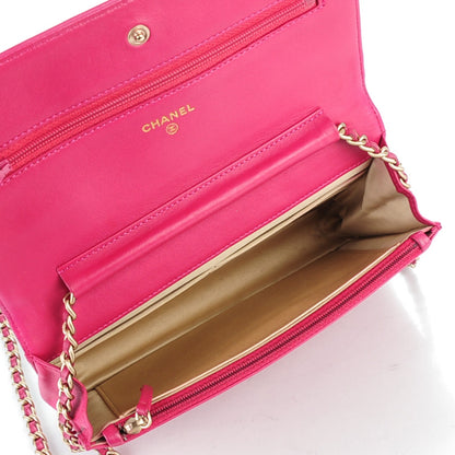 Chanel Lambskin Camellia Embossed Wallet on Chain WOC Pink 5 of 8