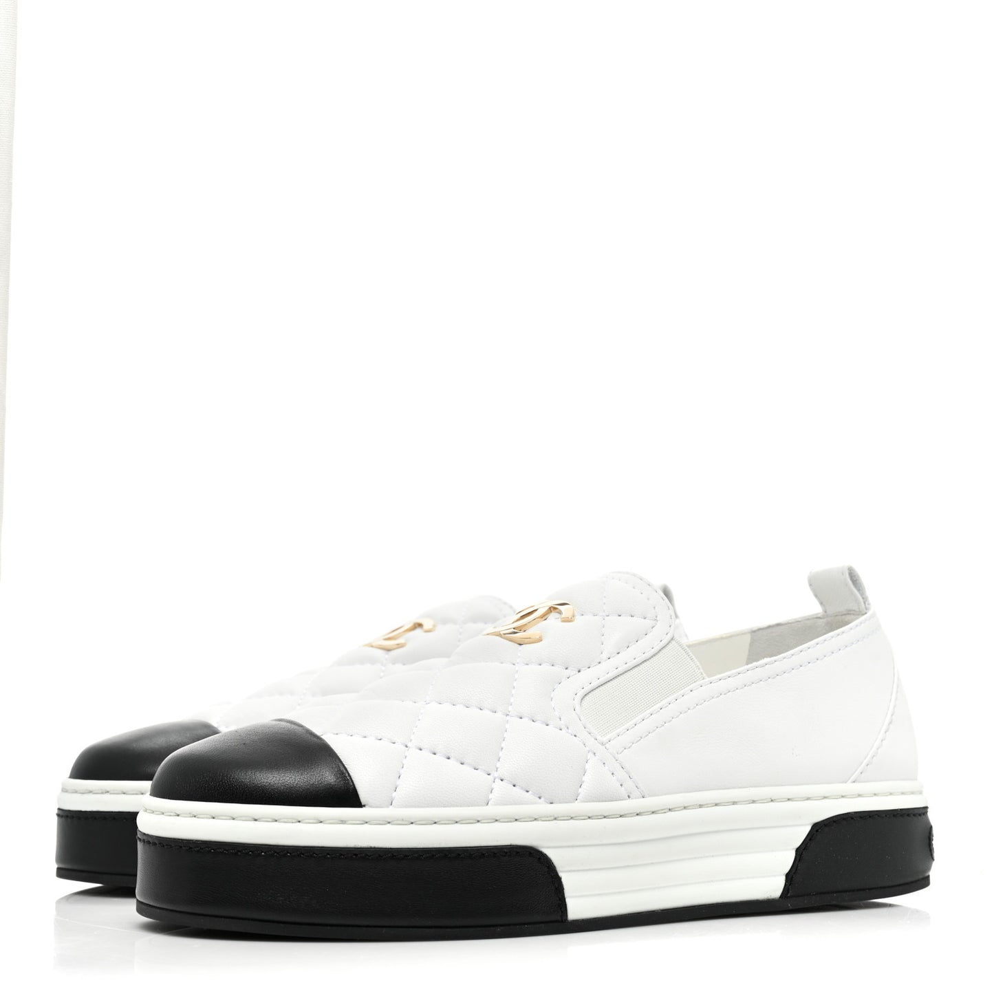 Lambskin Quilted Womens CC Stroll Sneakers 38 White