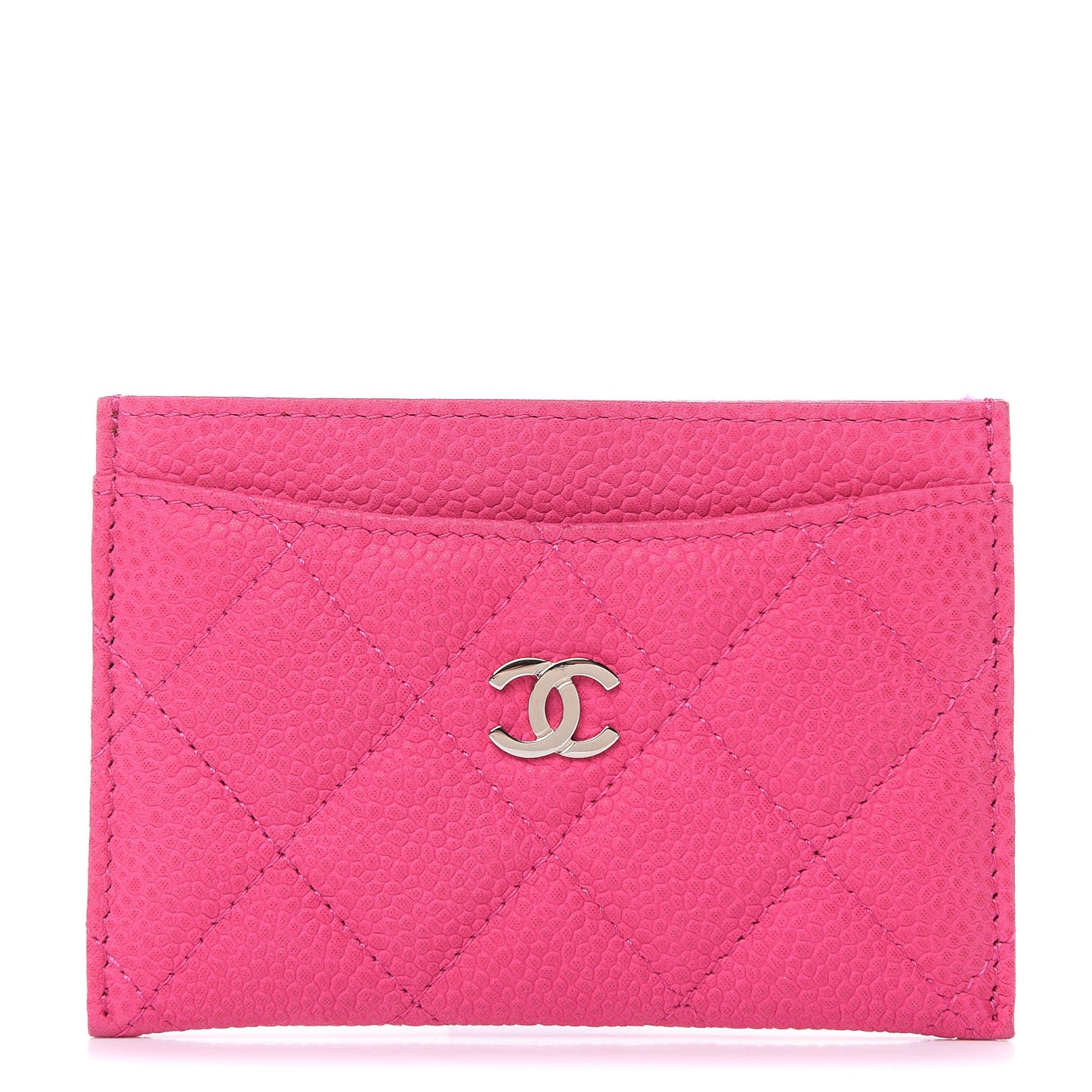 Iridescent Caviar Quilted Card Holder Pink