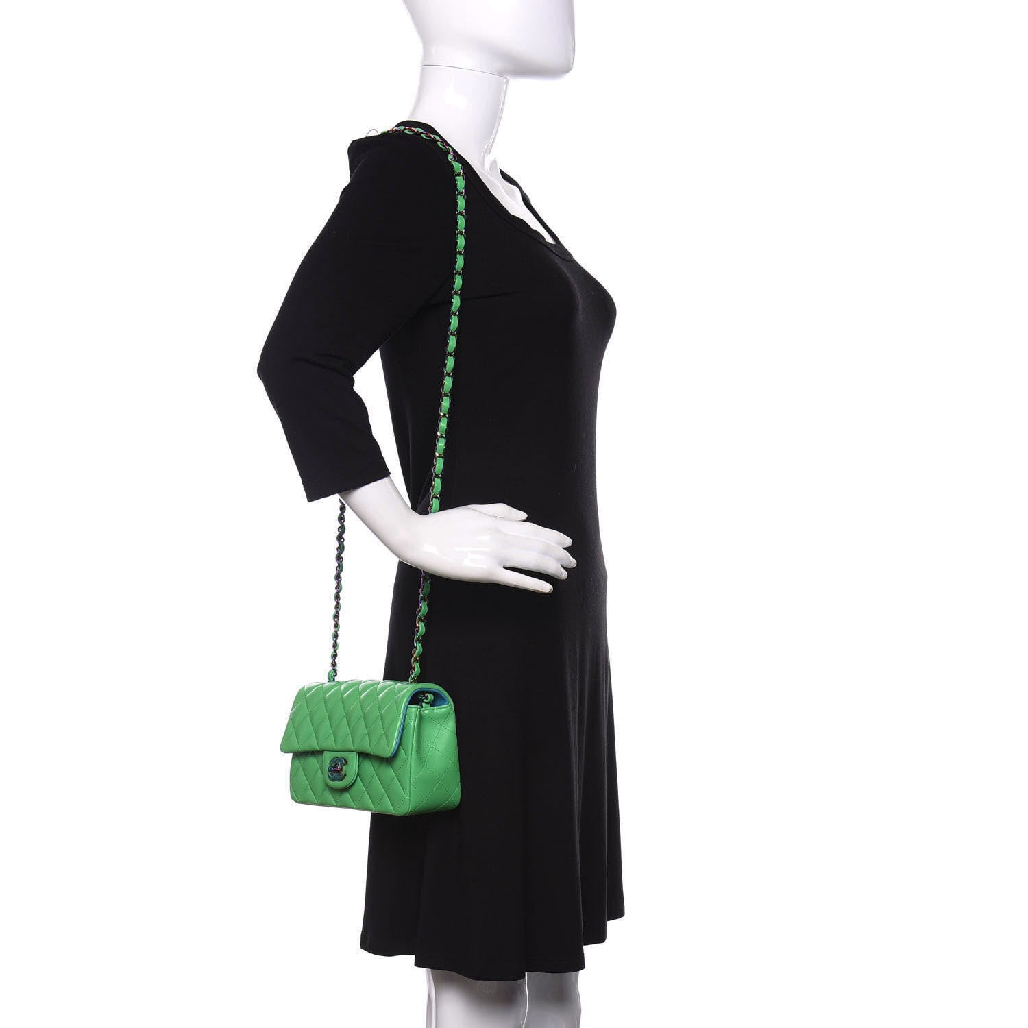 Chanel Lambskin Quilted Mini Rectangular Flap Green Blue 2 of 10