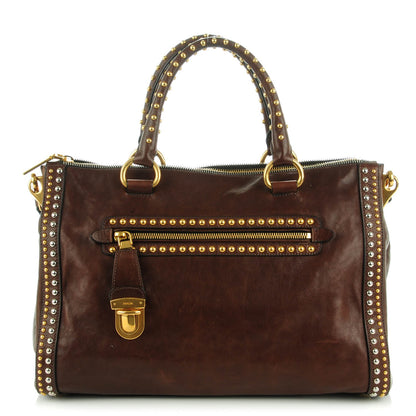 Prada Glace Calf Studded Tote Bruciato 1 of 9