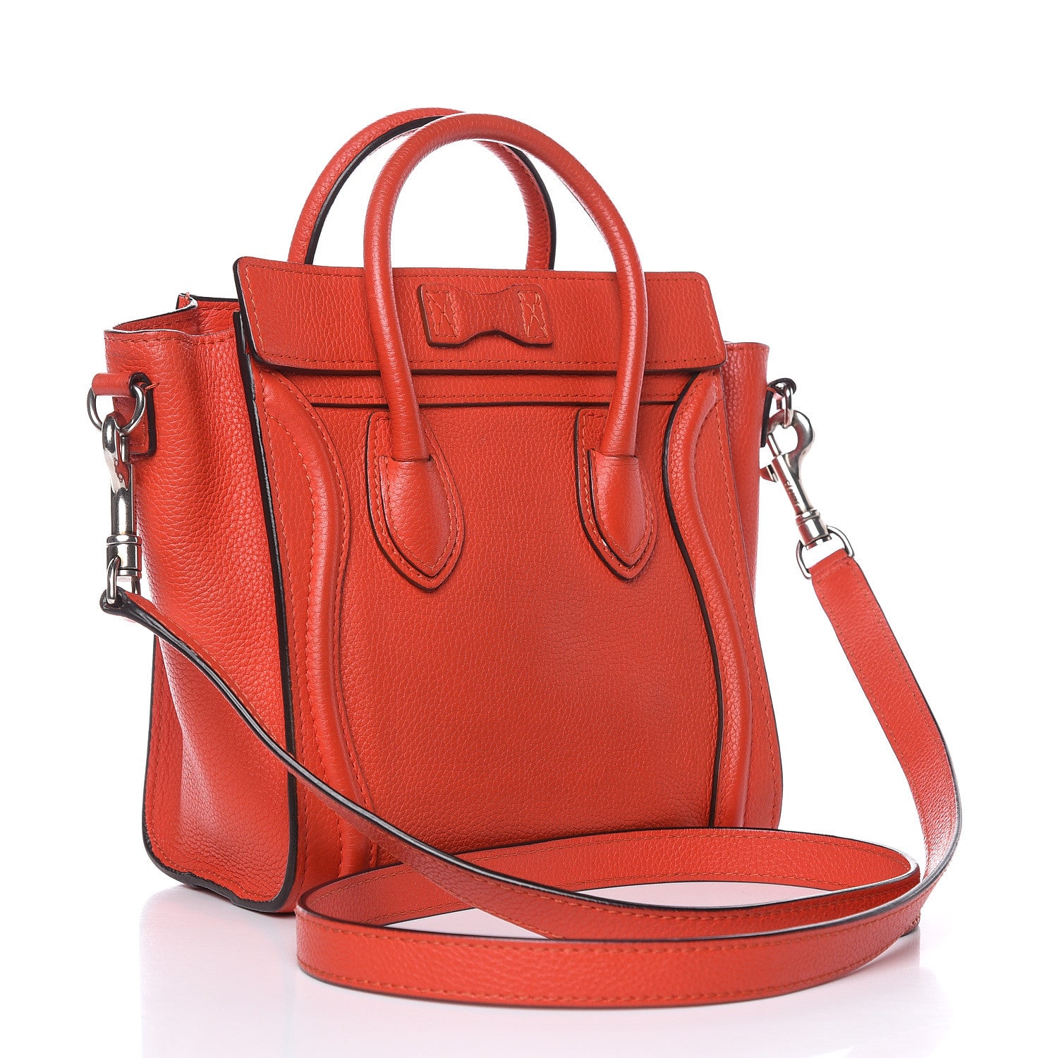 Celine Drummed Calfskin Nano Luggage Vermillion 3 of 13