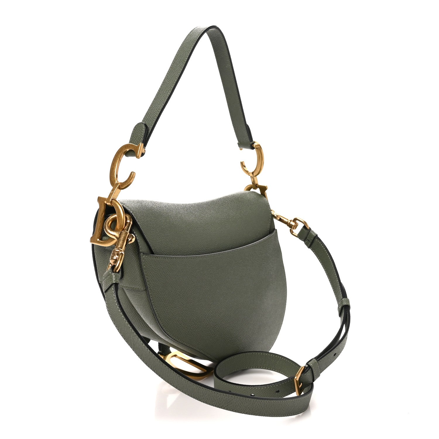Christian Dior Grained Calfskin Saddle Bag With Strap Sage Green 3 of 10