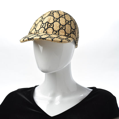 Gucci Raffia GG Monogram Elaphe Embroidered Aisha Baseball Hat M Ivory Black 2 of 6