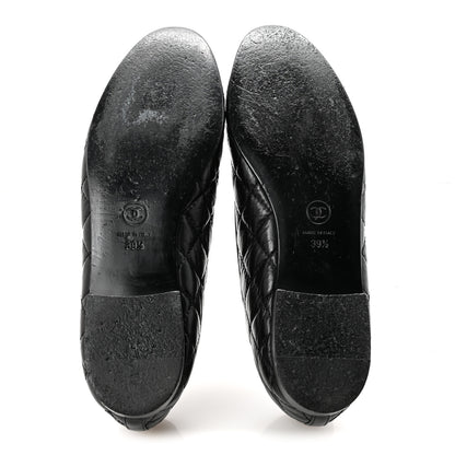 Chanel Aged Calfskin Quilted CC Cap Toe Ballerina Flats 39.5 Black 6 of 9