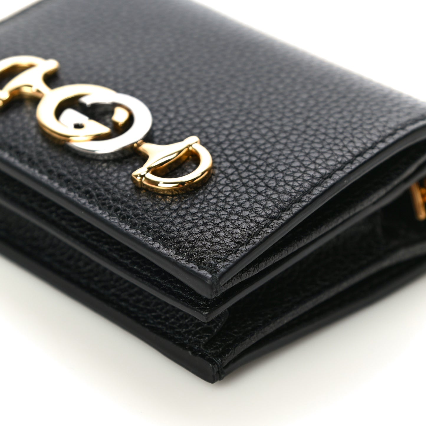 Grainy Calfskin Zumi Chain Card Case Wallet Black