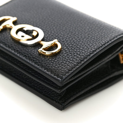 Gucci Grainy Calfskin Zumi Chain Card Case Wallet Black 9 of 10