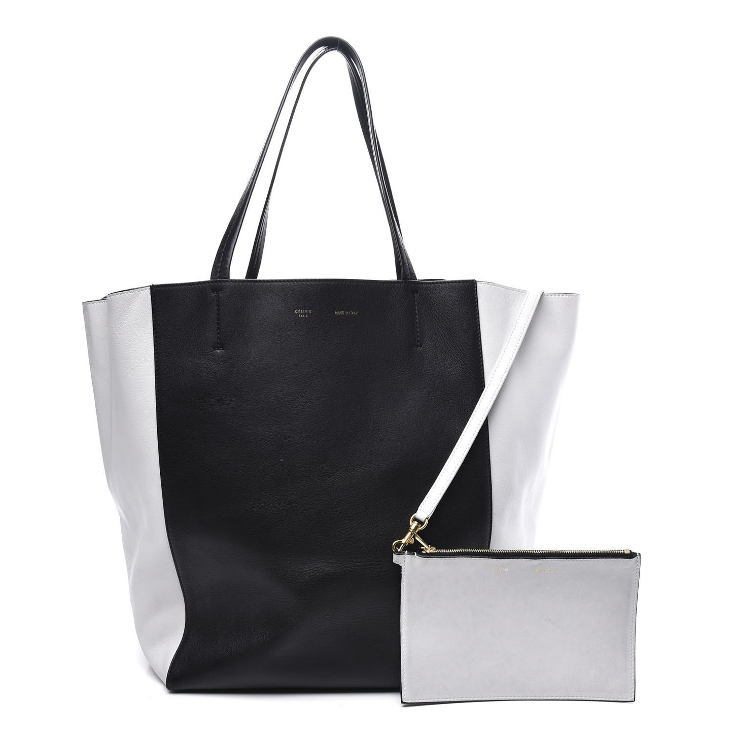 Grained Calfskin Medium Horizontal Cabas Phantom Black White