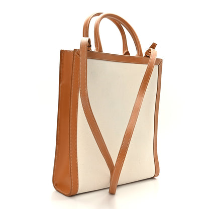 Celine Canvas Calfskin Logo Print Small Vertical Cabas Natural Tan 3 of 8