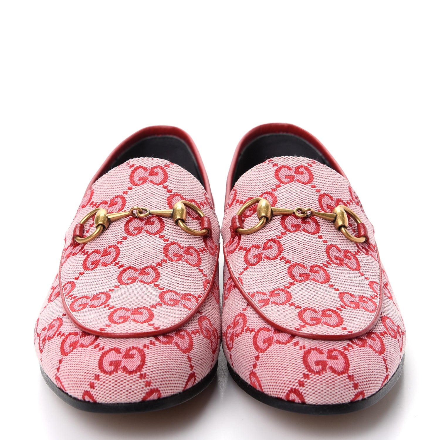 Gucci Canvas GG Monogram Horsebit Womens Jordaan Loafers 36 Gardenia Hibiscus Red 2 of 11