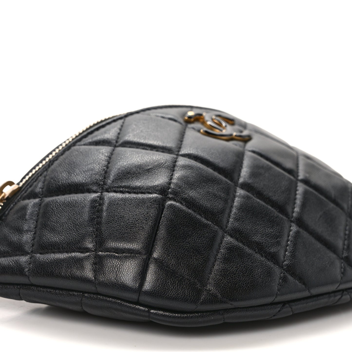 Shiny Lambskin Enamel Quilted Waist Bag Fanny Pack Black