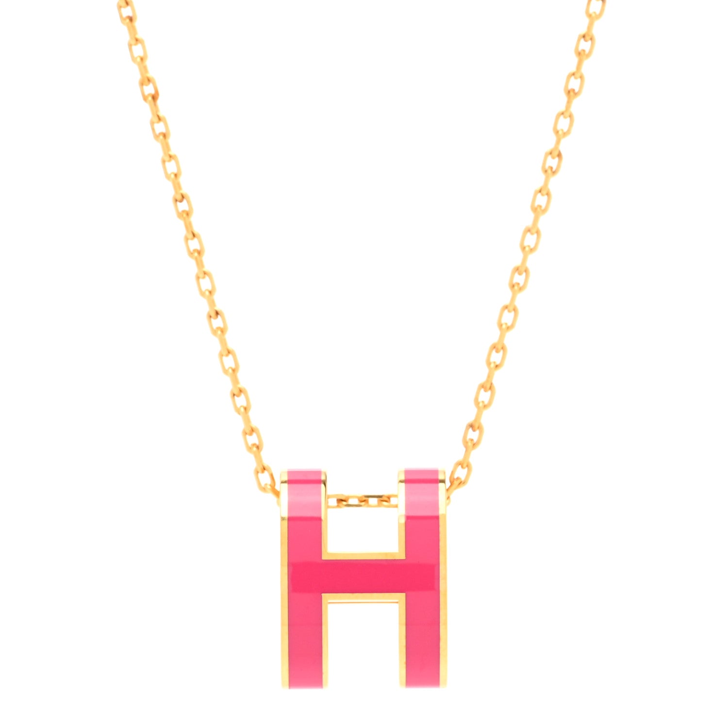 Hermes Lacquered Gold Pop H Pendant Necklace Rose Extreme 4 of 7