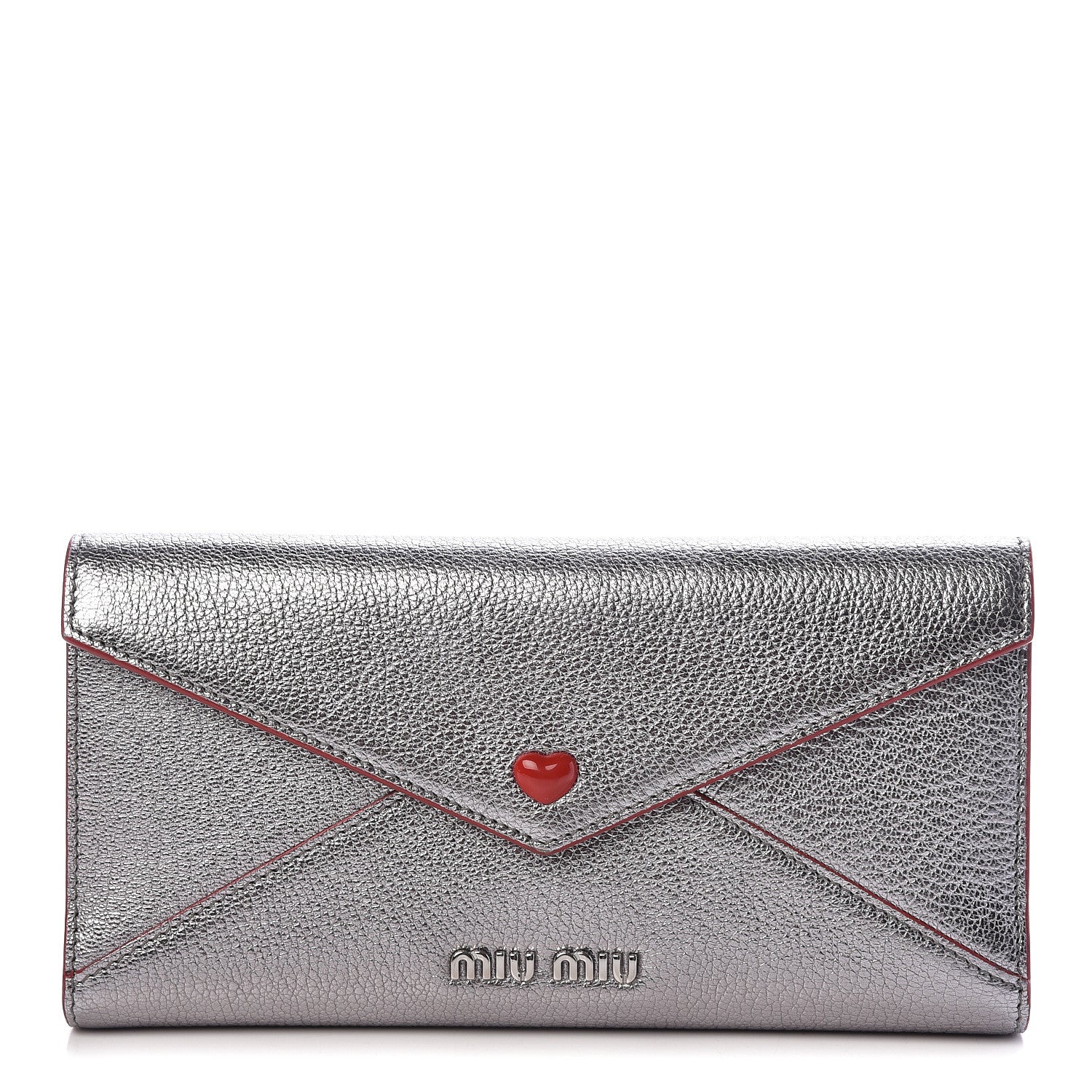 Miu Miu Goatskin Madras Love Envelope Wallet Cromo 1 of 8