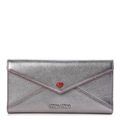 Miu Miu Goatskin Madras Love Envelope Wallet Cromo 1 of 8