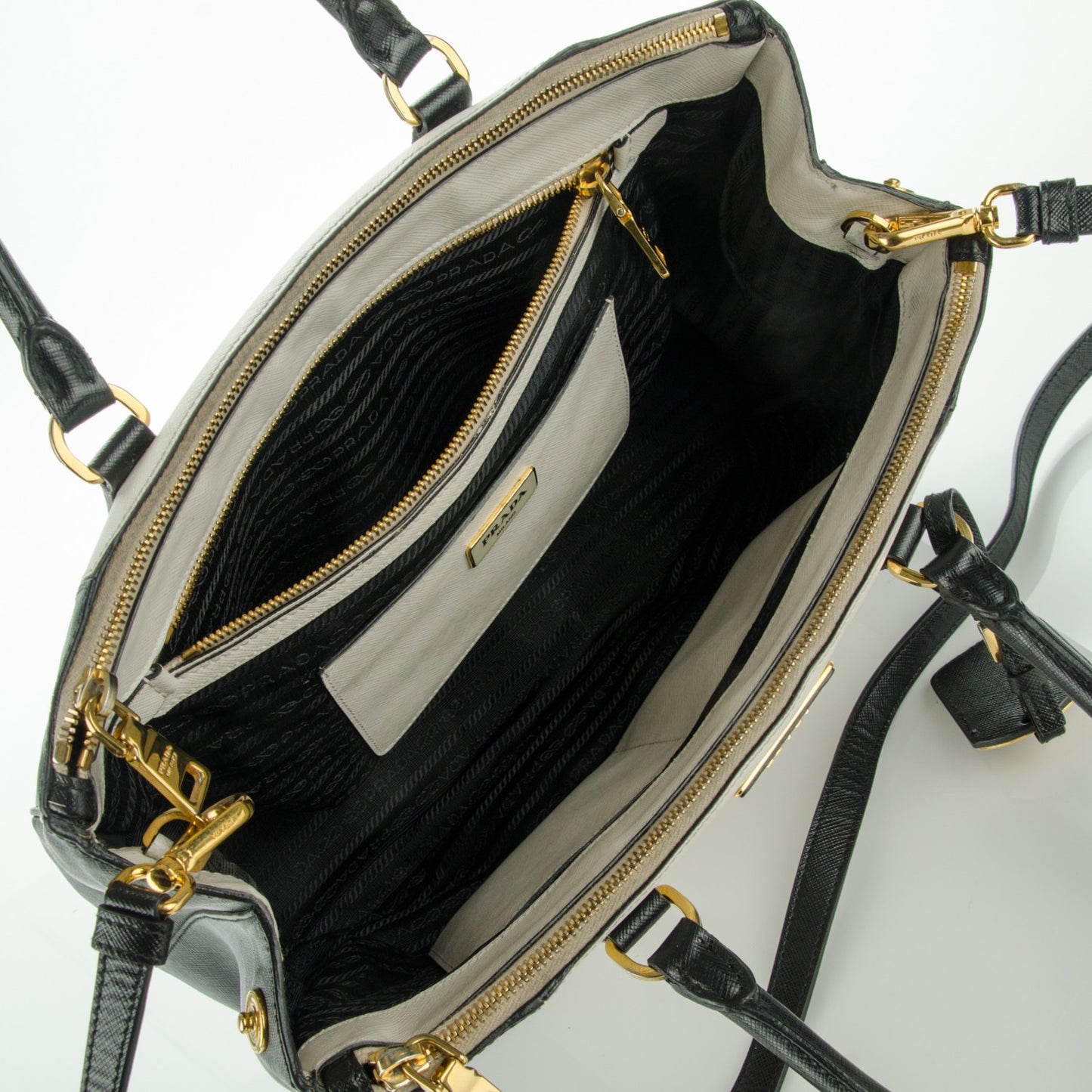Saffiano Lux Colorblock Medium Galleria Double Zip Tote Black Talco
