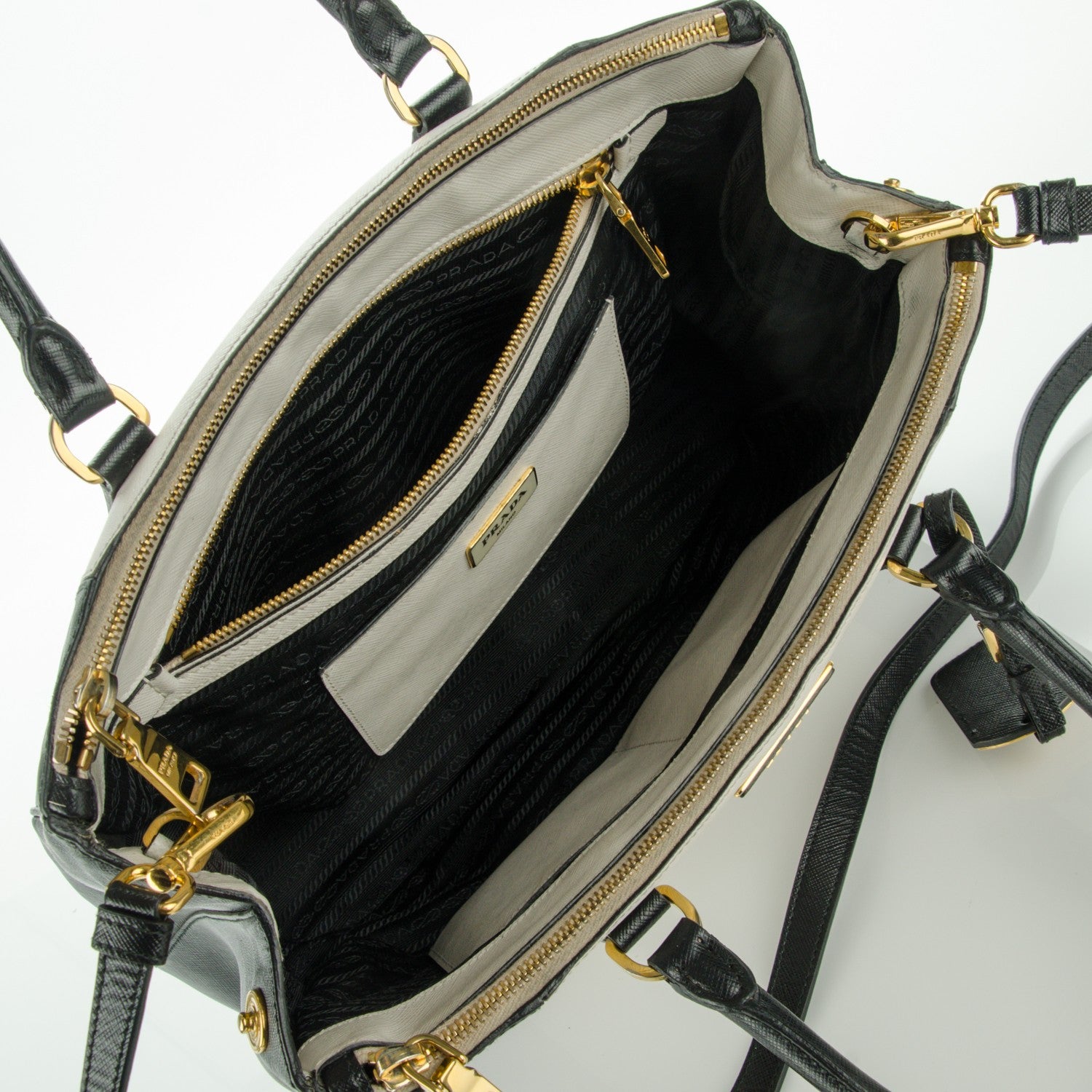 Prada Saffiano Lux Colorblock Medium Galleria Double Zip Tote Black Talco 6 of 8