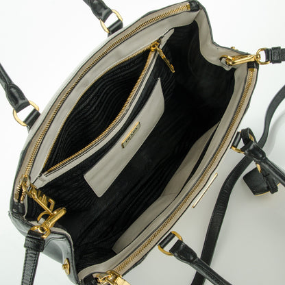 Prada Saffiano Lux Colorblock Medium Galleria Double Zip Tote Black Talco 6 of 8