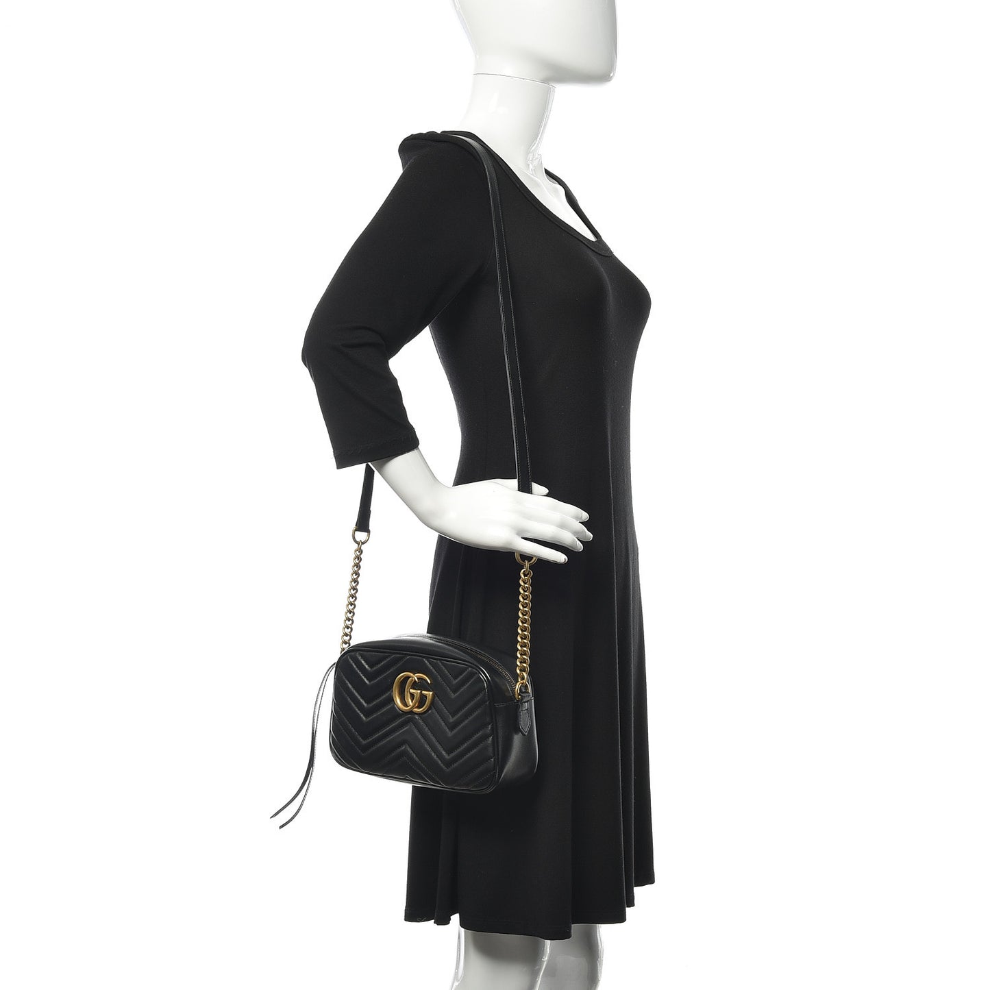 Calfskin Matelasse Small GG Marmont Chain Shoulder Bag Black
