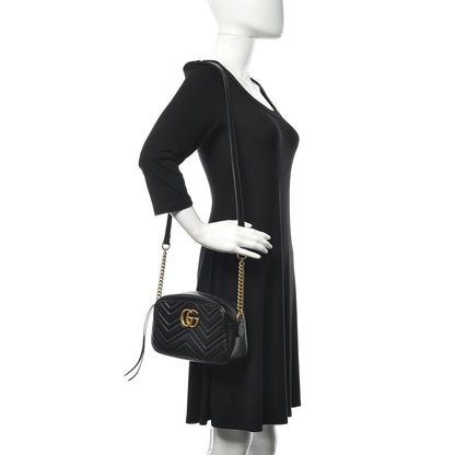Gucci Calfskin Matelasse Small GG Marmont Chain Shoulder Bag Black 2 of 9