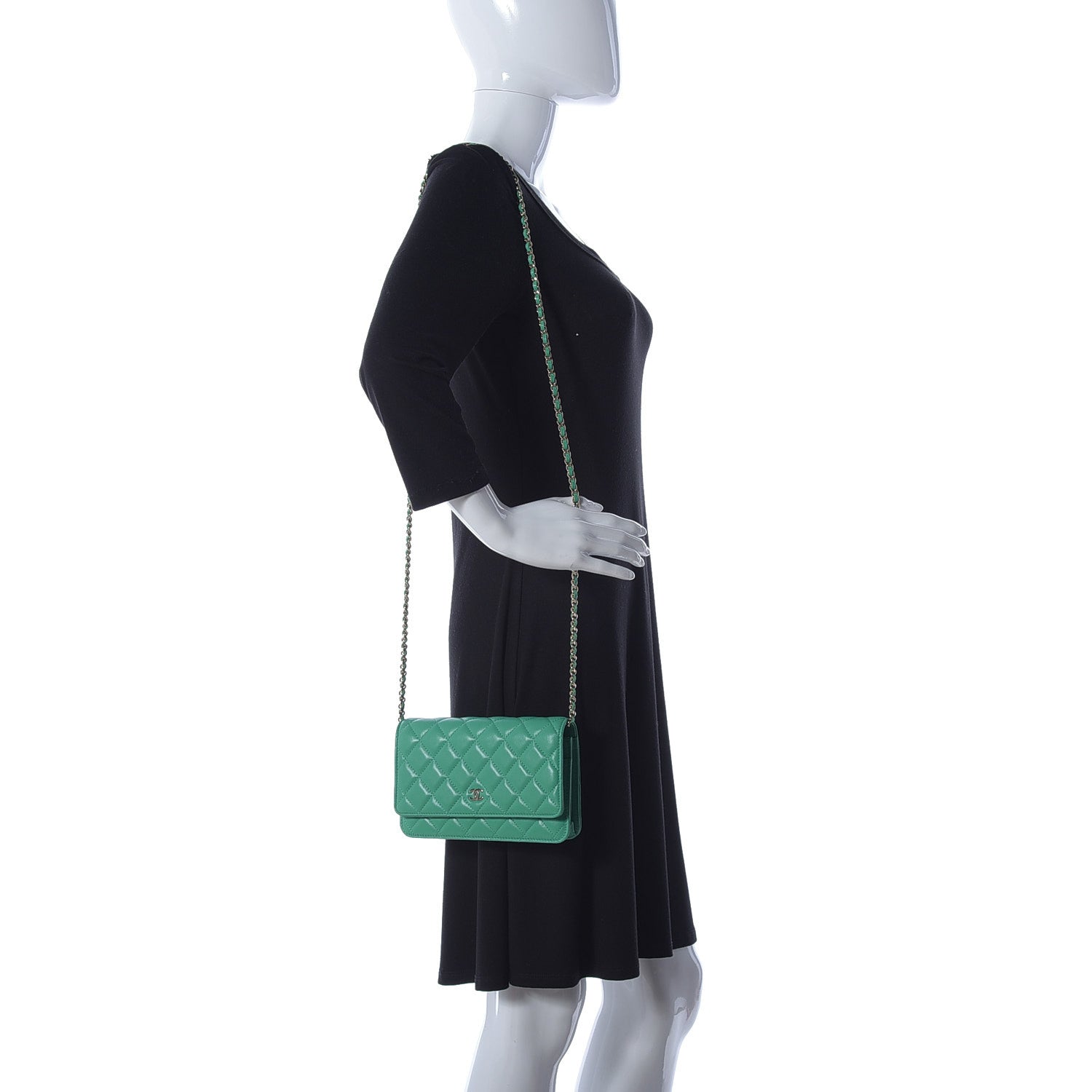 Chanel Lambskin Quilted Wallet On Chain WOC Green 2 of 13
