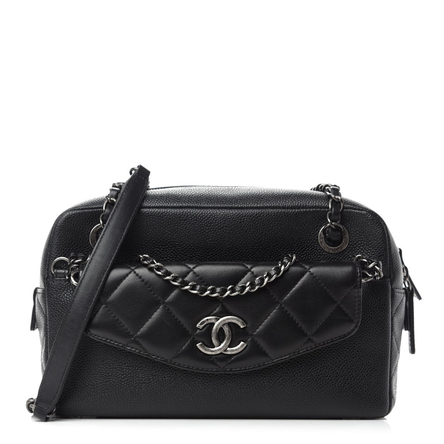 Caviar Lambskin Quilted Coco Break Camera Case Black