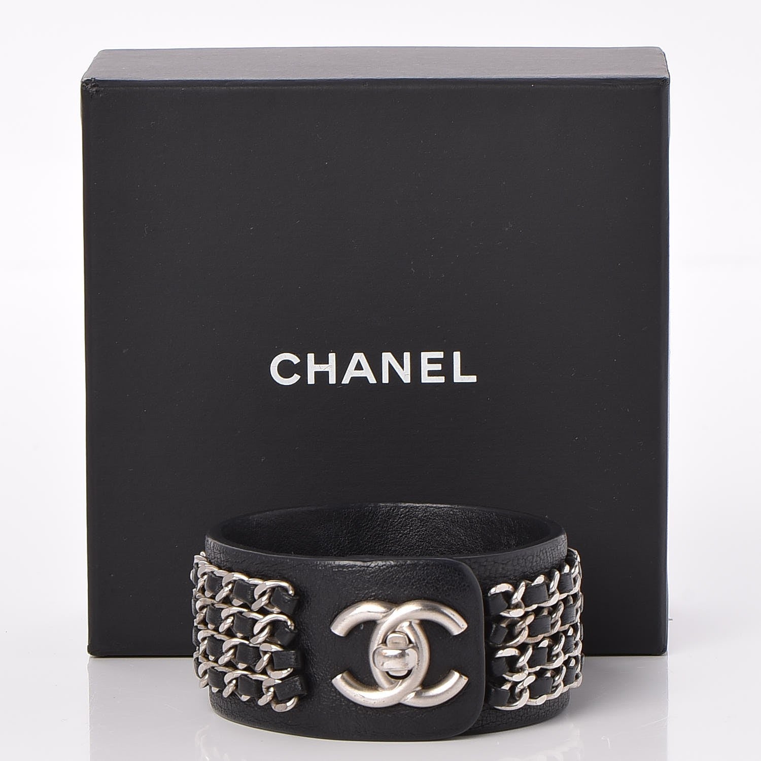 Chanel Calfskin CC Chain Turnlock Bracelet L Black 5 of 5