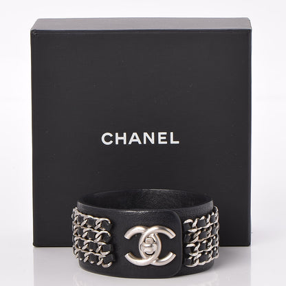 Chanel Calfskin CC Chain Turnlock Bracelet L Black 5 of 5
