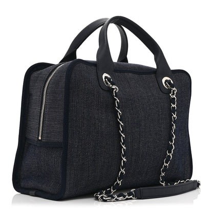 Chanel Denim Large Deauville Bowling Bag Blue 3 of 10