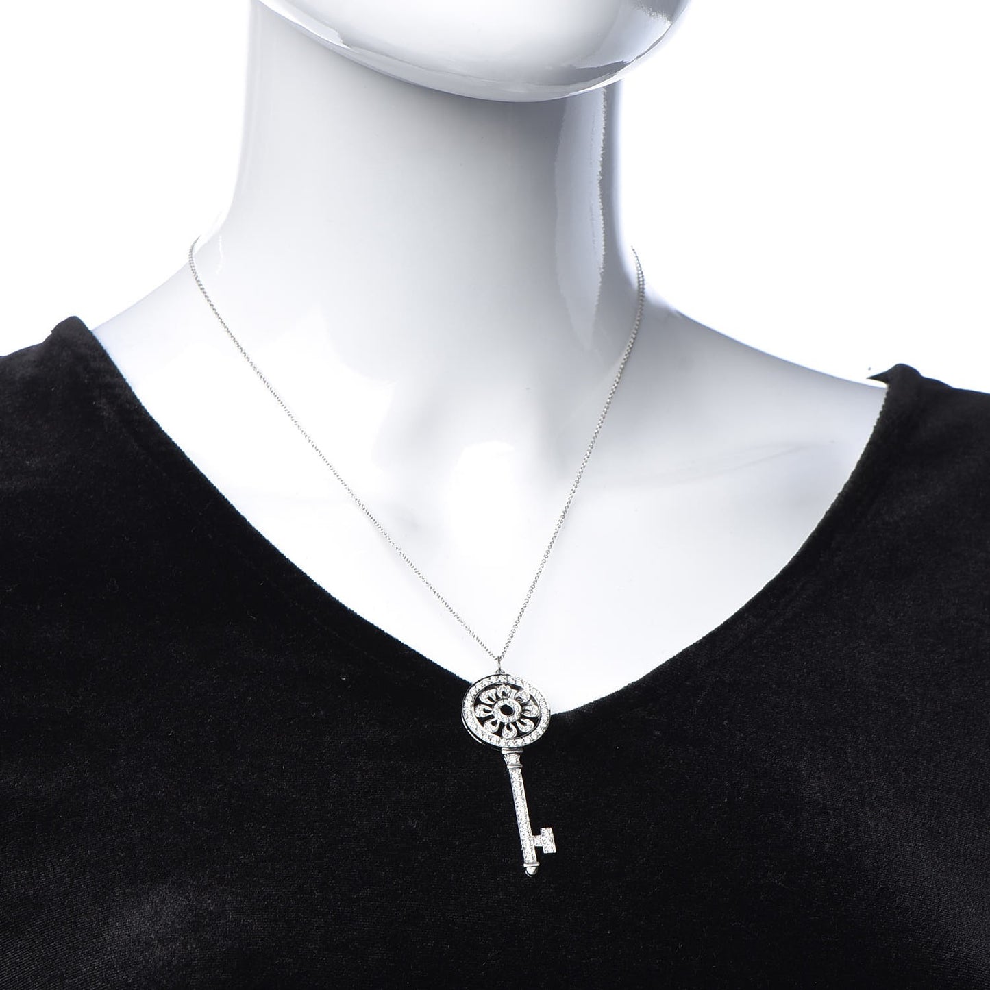Platinum Diamond Petals Key Pendant Necklace