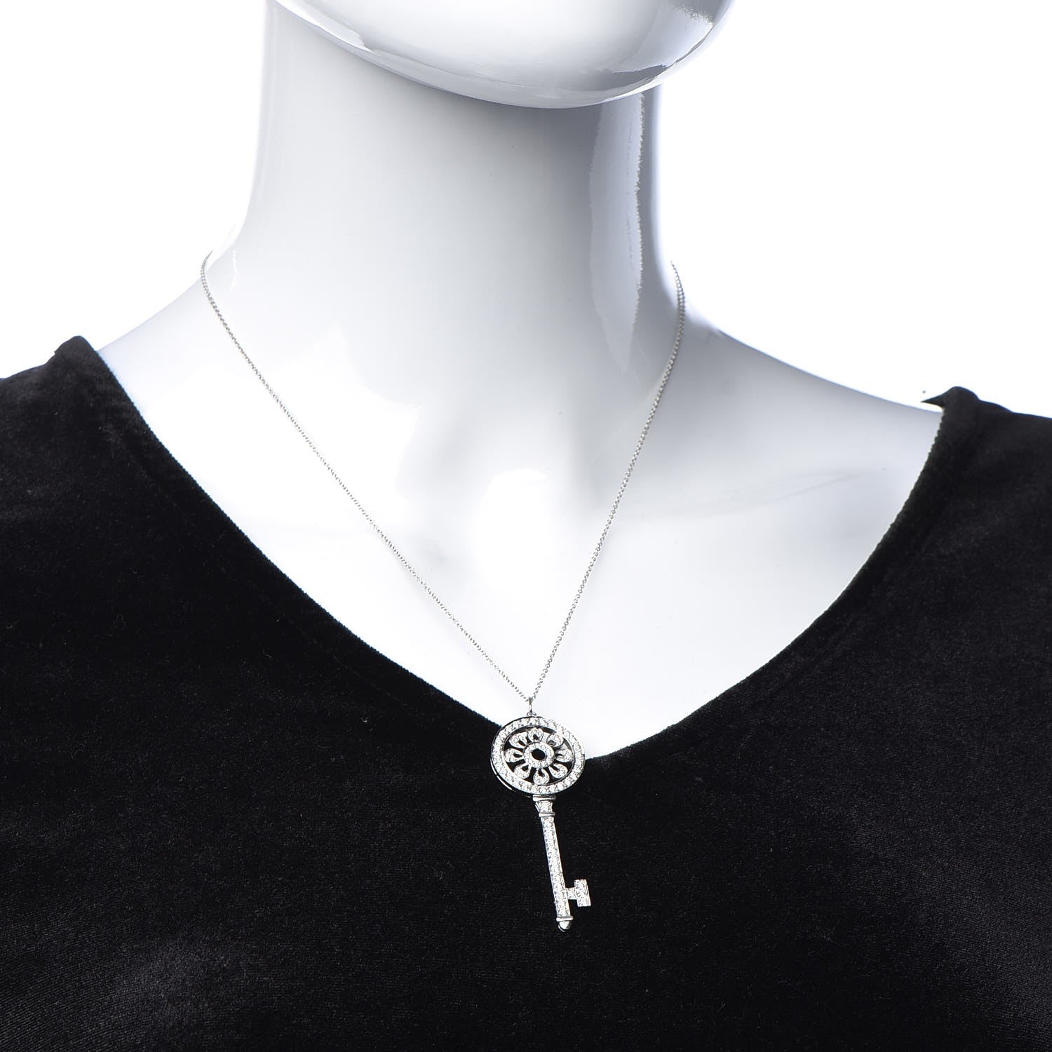 Tiffany Platinum Diamond Petals Key Pendant Necklace 2 of 8