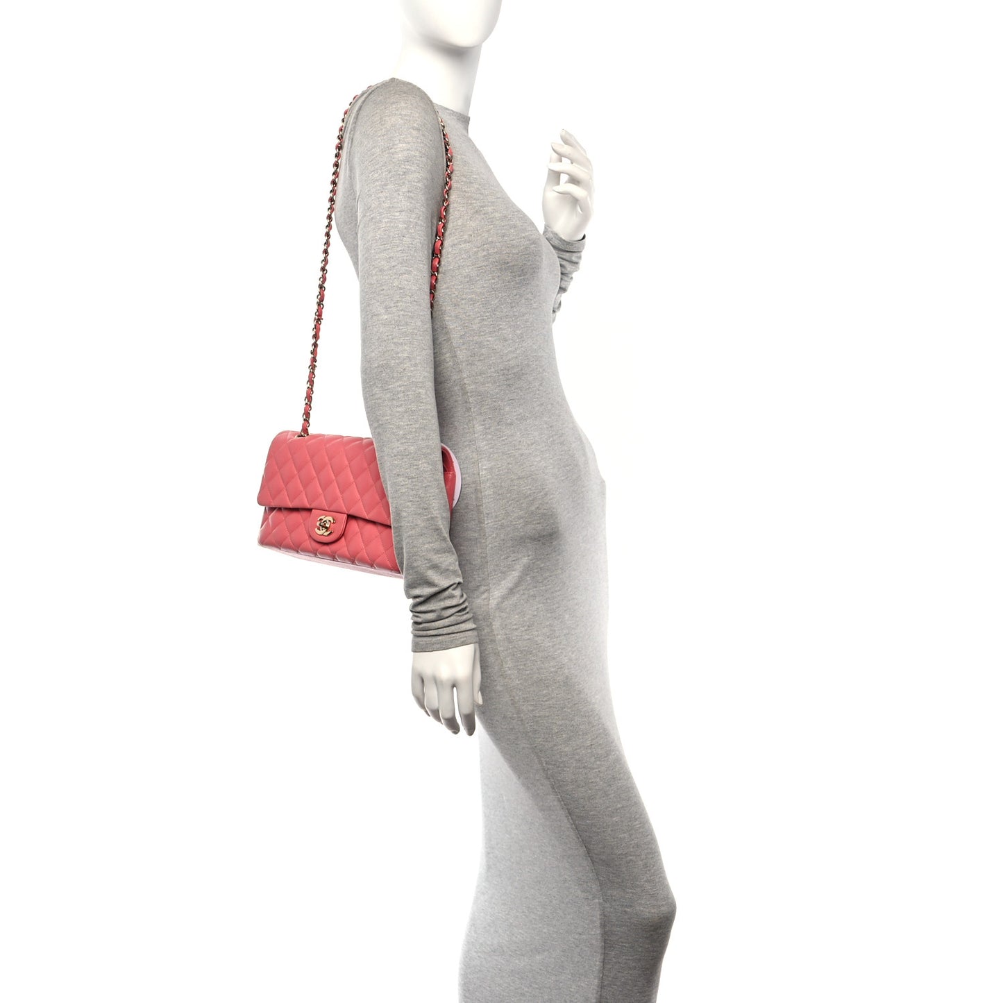 Metallic Caviar Quilted Medium Double Flap Pink