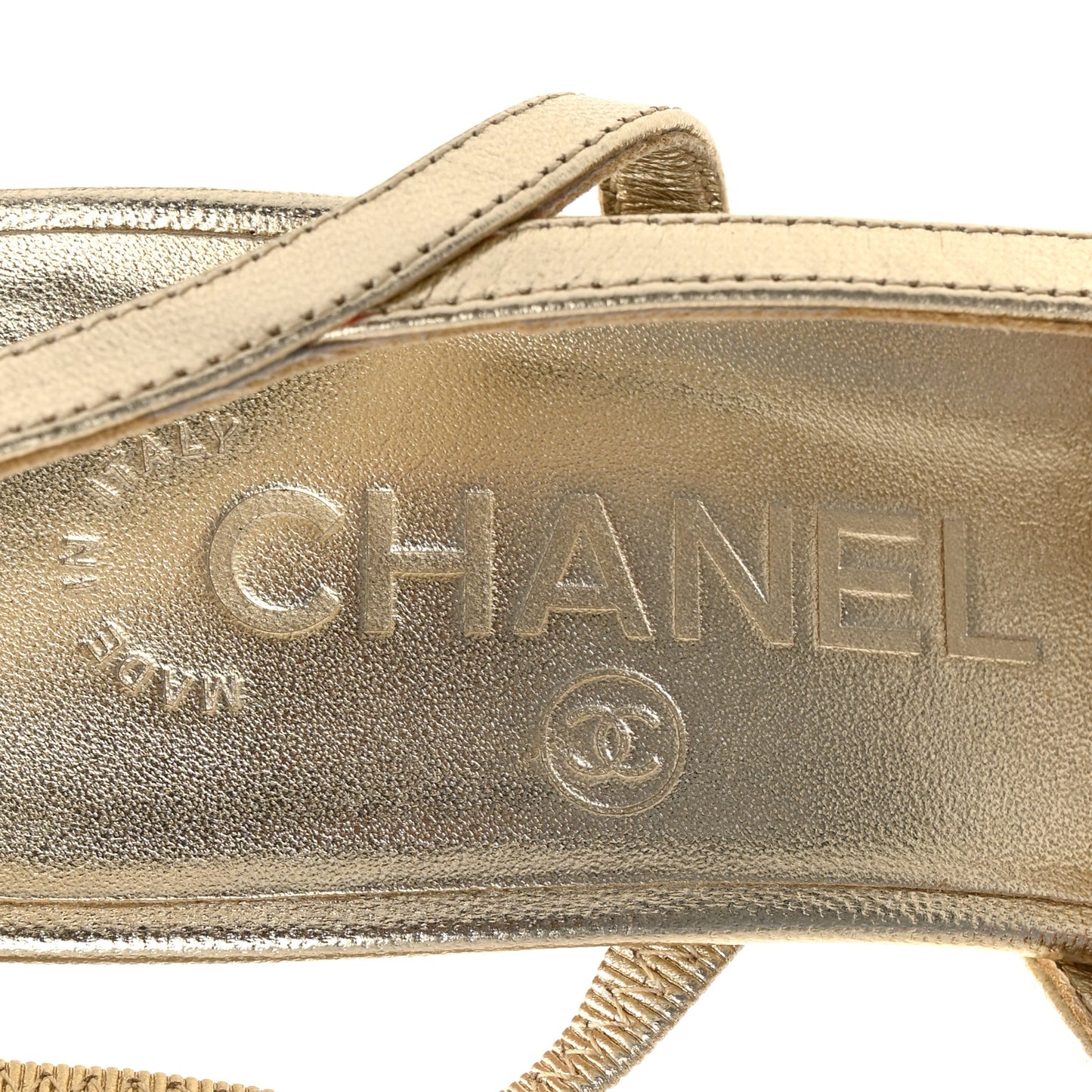 Metallic Calfskin Grosgrain Cap Toe CC Slingback Sandals 36 Gold